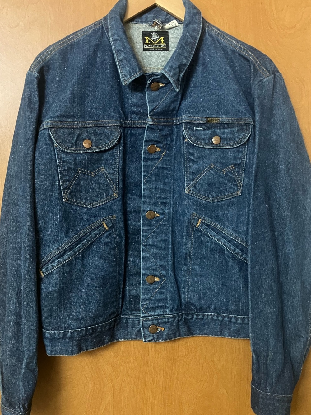 Vintage Maverick Blue Bell Men's Trucker Denim Jacket Made In USA Size 44
